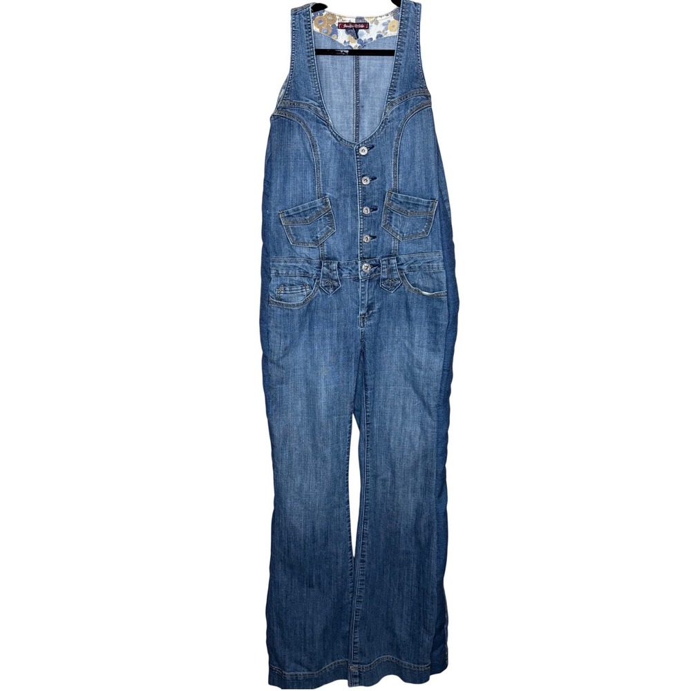 Vanilla Star Womens M Denim Jumpsuit  Wide Leg Button Front Y2K Retro 70s